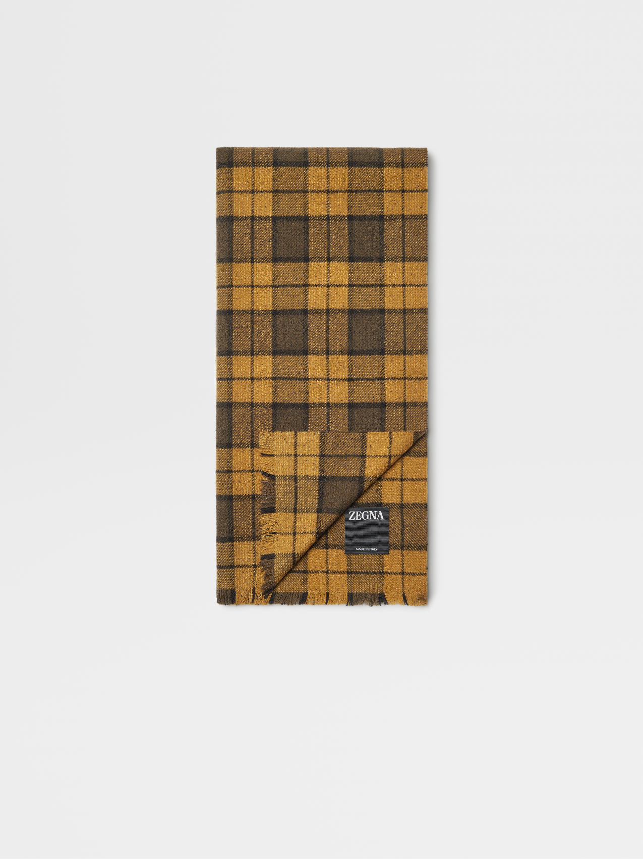 Yellow Wool and Silk Checked Scarf